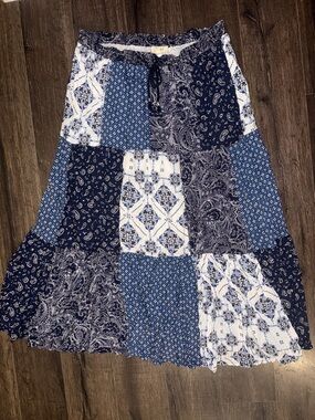 Style & Co. Blue and White Patchwork Maxi Skirt